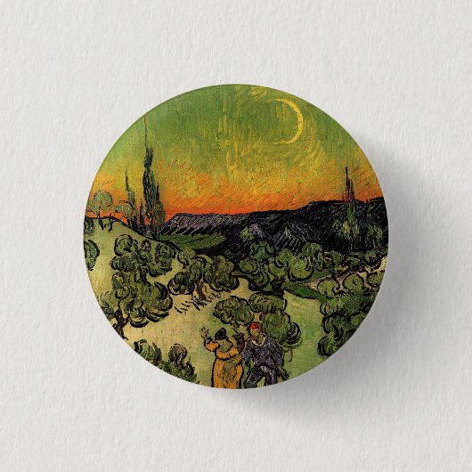 Vincent Van Gogh maanlandschap Ronde Button 3,2 Cm (Voorkant)