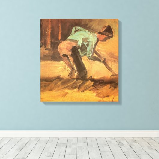 Vincent van Gogh - Man Stooping w Stick of Spade Canvas Afdruk (Insitu (Houten vloer))
