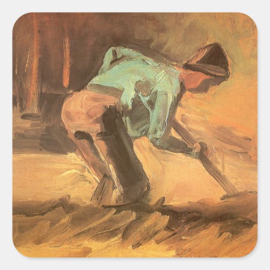Vincent van Gogh - Man Stooping w Stick of Spade Vierkante Sticker (Voorkant)