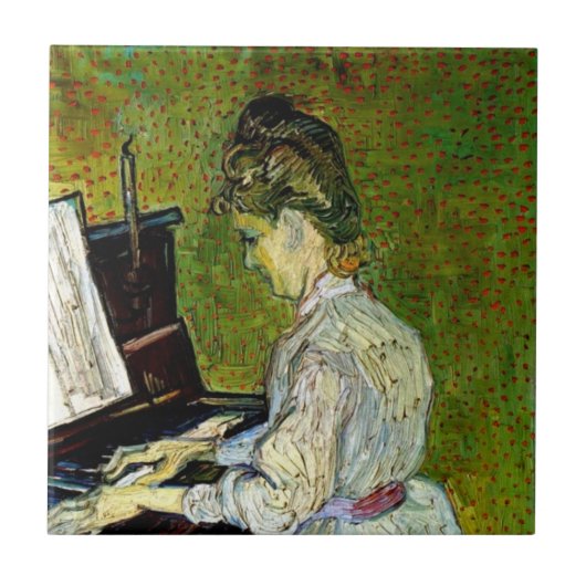 Vincent van Gogh - Marguerite gachet bij de Piano Tegeltje (Voorkant)