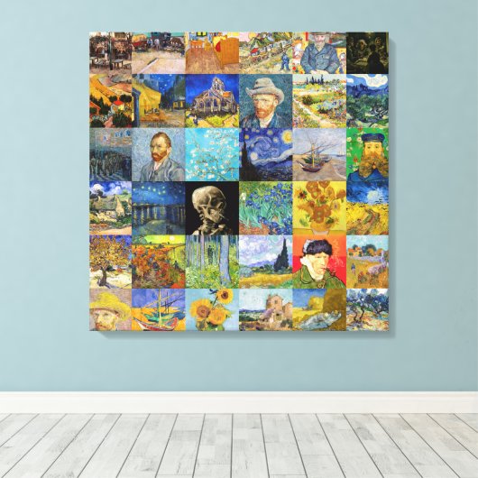Vincent van Gogh - Masterstuks Mosaic Patchwork Canvas Afdruk (Insitu (Houten vloer))