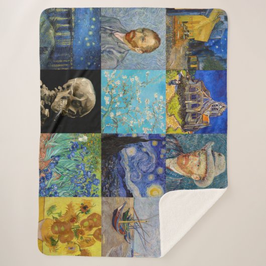 Vincent van Gogh - Masterstuks Mosaic Patchwork Sherpa Deken (Voorkant)