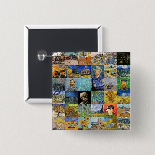 Vincent van Gogh - Masterstuks Mosaic Patchwork Vierkante Button 5,1 Cm (Voorkant /achterkant)