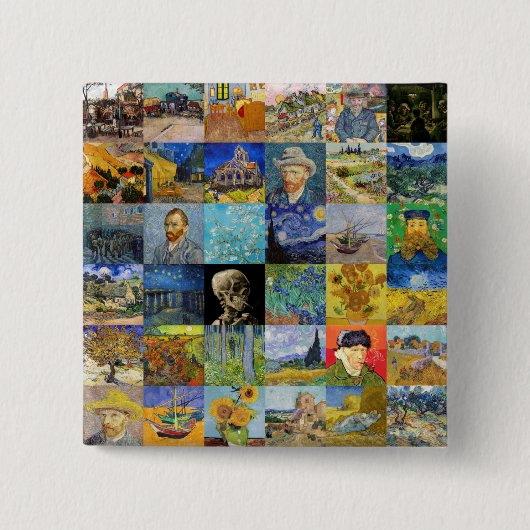 Vincent van Gogh - Masterstuks Mosaic Patchwork Vierkante Button 5,1 Cm (Voorkant)
