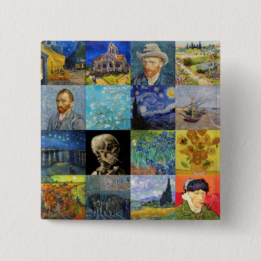 Vincent van Gogh - Masterstuks Mosaic Patchwork Vierkante Button 5,1 Cm (Voorkant)
