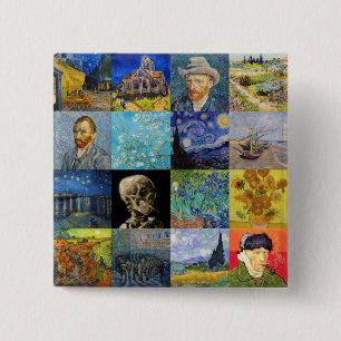 Vincent van Gogh - Masterstuks Mosaic Patchwork Vierkante Button 5,1 Cm