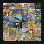 Vincent van Gogh - Masterstuks Mosaic Patchwork Vierkante Klok<br><div class="desc">Vincent van Gogh - Masterstuks Patchwork,  6x6 Grid</div>