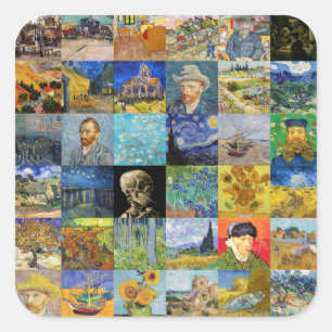Vincent van Gogh - Masterstuks Mosaic Patchwork Vierkante Sticker