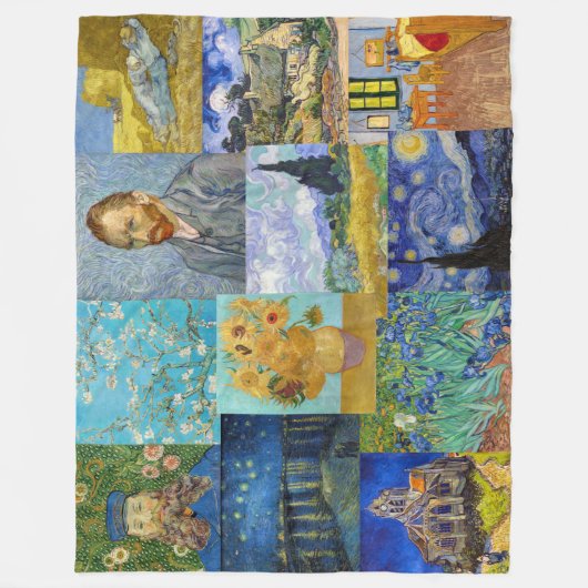 Vincent Van Gogh - Masterstuks Patchwork Fleece Deken (Voorkant)