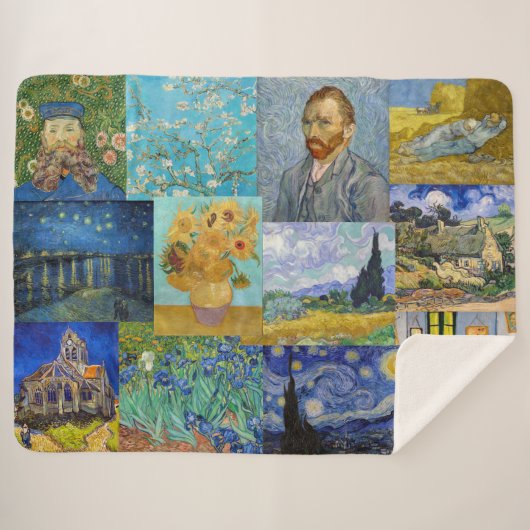 Vincent Van Gogh - Masterstuks Patchwork Sherpa Deken (Voorkant (horizontaal))