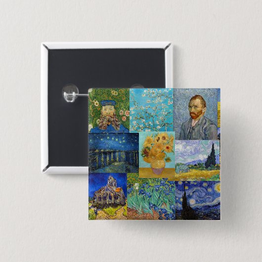 Vincent Van Gogh - Masterstuks Patchwork Vierkante Button 5,1 Cm (Voorkant /achterkant)
