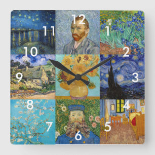 Vincent Van Gogh - Masterstuks Patchwork Vierkante Klok