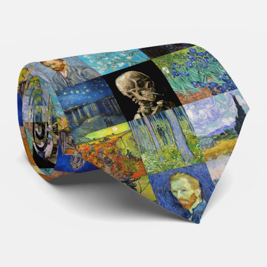 Vincent van Gogh - Meesterwerken Mozaïek Patchwork Stropdas (Opgerold)