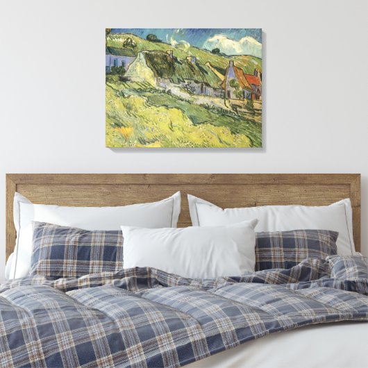 Vincent van Gogh - Met Riet Gedekte Huizen Canvas Afdruk (Insitu (Slaapkamer))