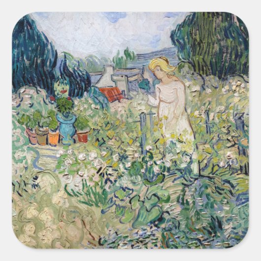 Vincent van Gogh - Miss Gachet in haar tuin Vierkante Sticker (Voorkant)