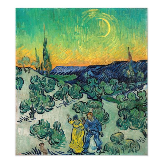 Vincent van Gogh - Moonlit Landschap met Paars Foto Afdruk (Voorkant)