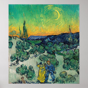 Vincent van Gogh - Moonlit Landschap met Paars Poster