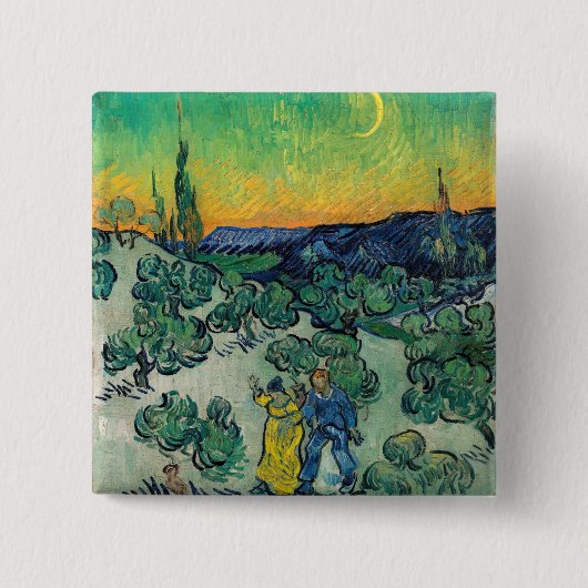 Vincent van Gogh - Moonlit Landschap met Paars Vierkante Button 5,1 Cm (Voorkant)