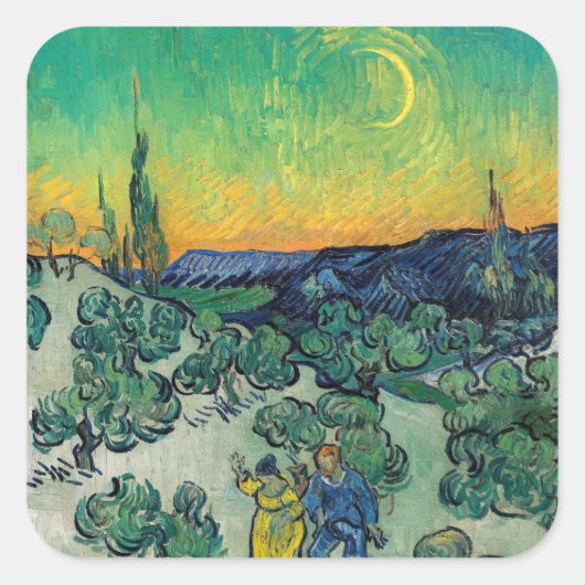 Vincent van Gogh - Moonlit Landschap met Paars Vierkante Sticker (Voorkant)
