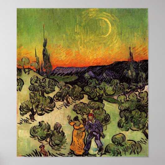 Vincent Van Gogh Moonlit Landschap Poster (Voorkant)