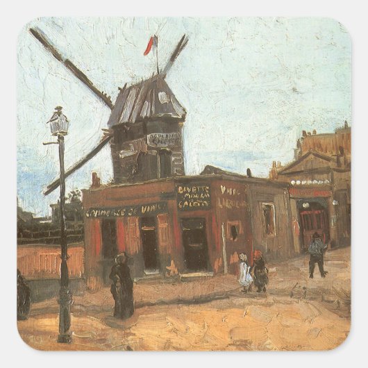 Vincent van Gogh - Moulin de la Galette, Windmolen Vierkante Sticker (Voorkant)