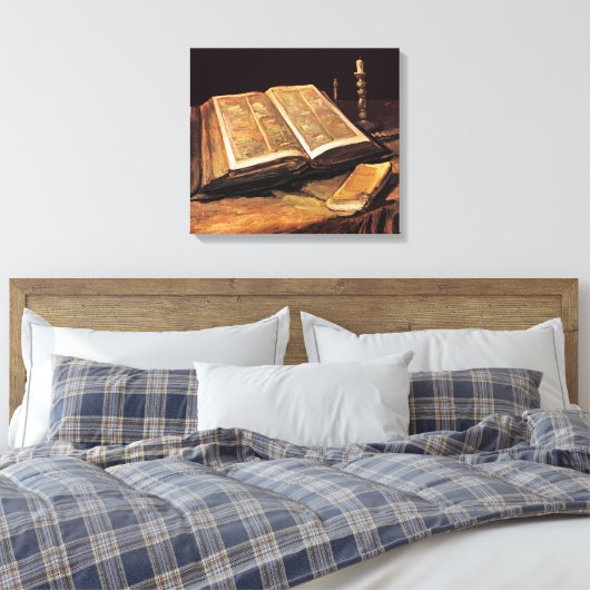 Vincent van Gogh - nog steeds leven met bijbel Canvas Afdruk (Insitu (Slaapkamer))