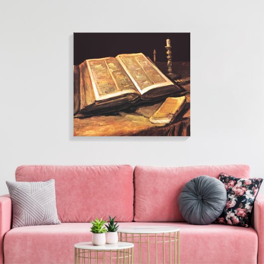 Vincent van Gogh - nog steeds leven met bijbel Canvas Afdruk (Insitu (Woonkamer))
