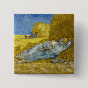Vincent Van Gogh - Noon, rest van het werk / Siest Vierkante Button 5,1 Cm
