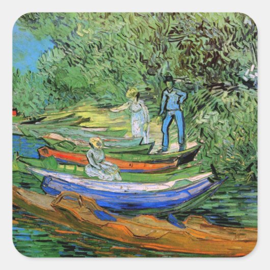 Vincent van Gogh - Oever van de Oise bij Auvers Vierkante Sticker (Voorkant)