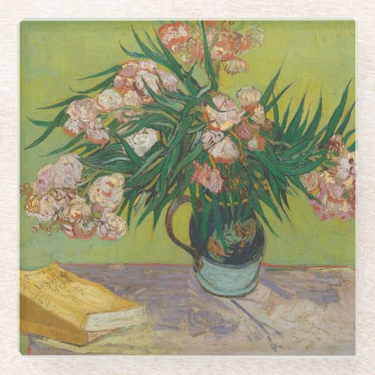 Vincent Van Gogh Oleander bloemenschilderij Glazen Onderzetter (Voorkant)