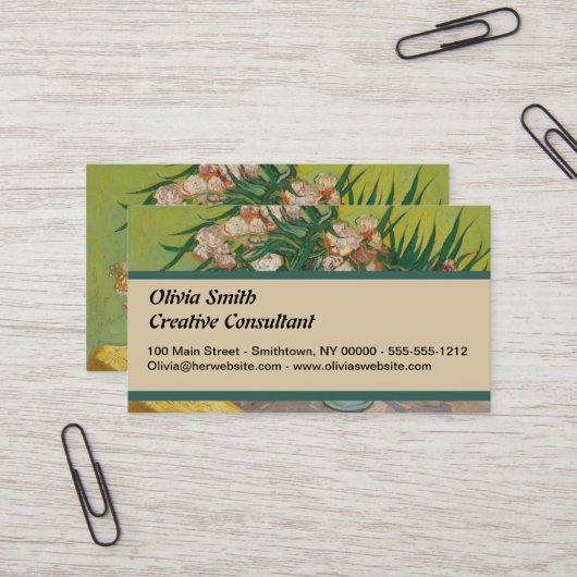 Vincent Van Gogh Oleander bloemenschilderij Visitekaartje (Voorkant / Achterkant in situ)