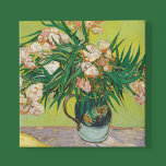 Vincent Van Gogh Oleanders  Floral Painting Imitatie Canvas Print<br><div class="desc">Mooie kunst uit 1888 door de beroemde impressionistische schilder Vincent Van Gogh. Deze impressionistische florale kunst kenmerkt Oleander-bloemen in een vaas op een tafel met gele boeken op een mooie groene afdruk voor  kamerdecor.</div>