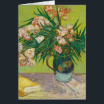 Vincent Van Gogh Oleanders Impressionist Art Card<br><div class="desc">Mooie kunst uit 1888 door de beroemde impressionistische schilder Vincent Van Gogh. Deze indrukwekkende florale kunst kenmerkt Oleander-bloemen in een vaas op een tafel met gele boeken op een mooie groene achtergrond.</div>