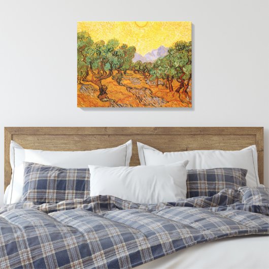Vincent van Gogh - Olijfbomen, Gele Lucht en Zon Canvas Afdruk (Insitu (Slaapkamer))