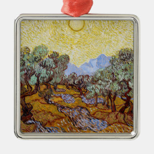 Vincent van Gogh - Olijfbomen, Gele Lucht en Zon Metalen Ornament