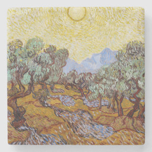 Vincent van Gogh - Olijfbomen, Gele Lucht en Zon Stenen Onderzetter