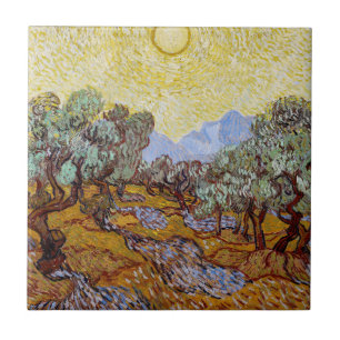 Vincent van Gogh - Olijfbomen, Gele Lucht en Zon Tegeltje