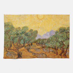 Vincent van Gogh - Olijfbomen, Gele Lucht en Zon Theedoek