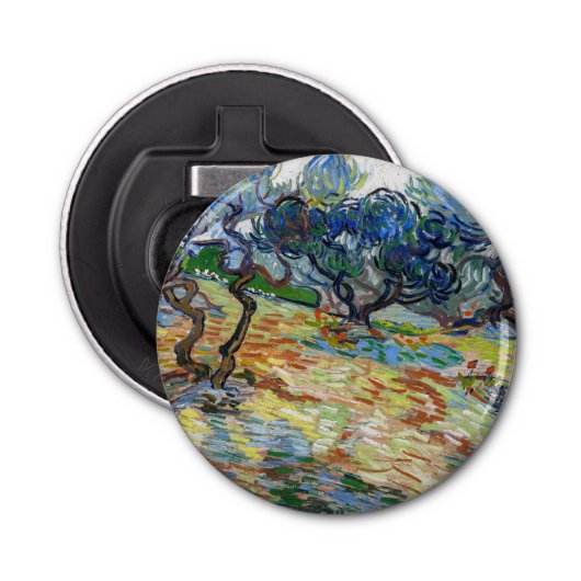Vincent van Gogh - Olijfbomen: Heldere blauwe heme Button Flesopener (Voorkant)