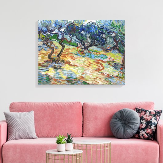 Vincent van Gogh - Olijfbomen: Heldere blauwe heme Canvas Afdruk (Insitu (Woonkamer))