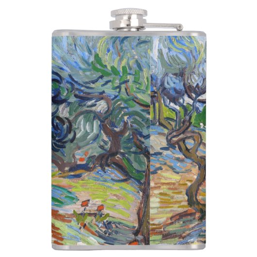 Vincent van Gogh - Olijfbomen: Heldere blauwe heme Heupfles (Achterkant)