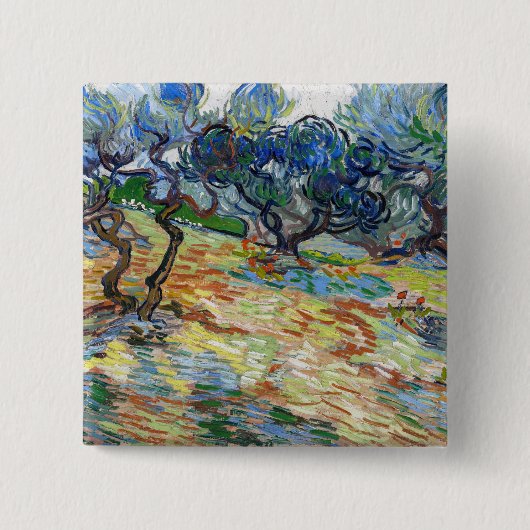 Vincent van Gogh - Olijfbomen: Heldere blauwe heme Vierkante Button 5,1 Cm (Voorkant)