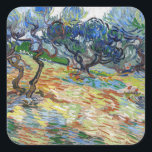 Vincent van Gogh - Olijfbomen: Heldere blauwe heme Vierkante Sticker<br><div class="desc">Olijfbomen: Heldere blauwe hemel - Vincent van Gogh,  1889</div>
