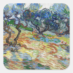 Vincent van Gogh - Olijfbomen: Heldere blauwe heme Vierkante Sticker