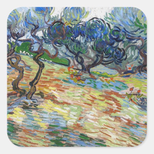 Vincent van Gogh - Olijfbomen: Heldere blauwe heme Vierkante Sticker (Voorkant)