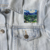 Vincent van Gogh - Olijfbomen met de Alpilles Vierkante Button 5,1 Cm (In situ)