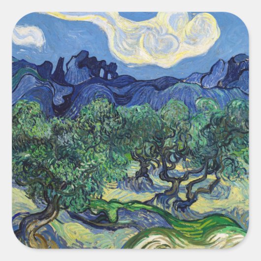 Vincent van Gogh - Olijfbomen met de Alpilles Vierkante Sticker (Voorkant)