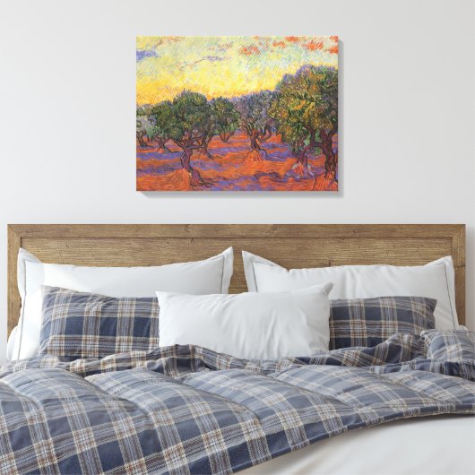 Vincent van Gogh - Olijfboomgaard, oranje lucht Canvas Afdruk (Insitu (Slaapkamer))