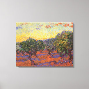 Vincent van Gogh - Olijfboomgaard, oranje lucht Canvas Afdruk
