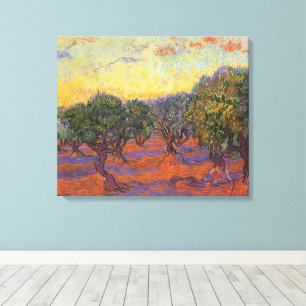 Vincent van Gogh - Olijfboomgaard, oranje lucht Canvas Afdruk